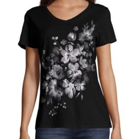 ✨ express women white beaded floral graphic tee✨ - Picture 1 of 6